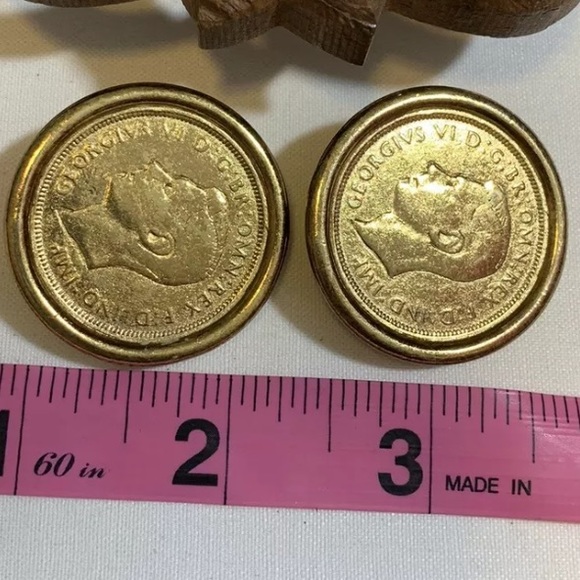 Rare Vintage Gold Plated British 1938 Coin Earrings - Picture 8 of 8